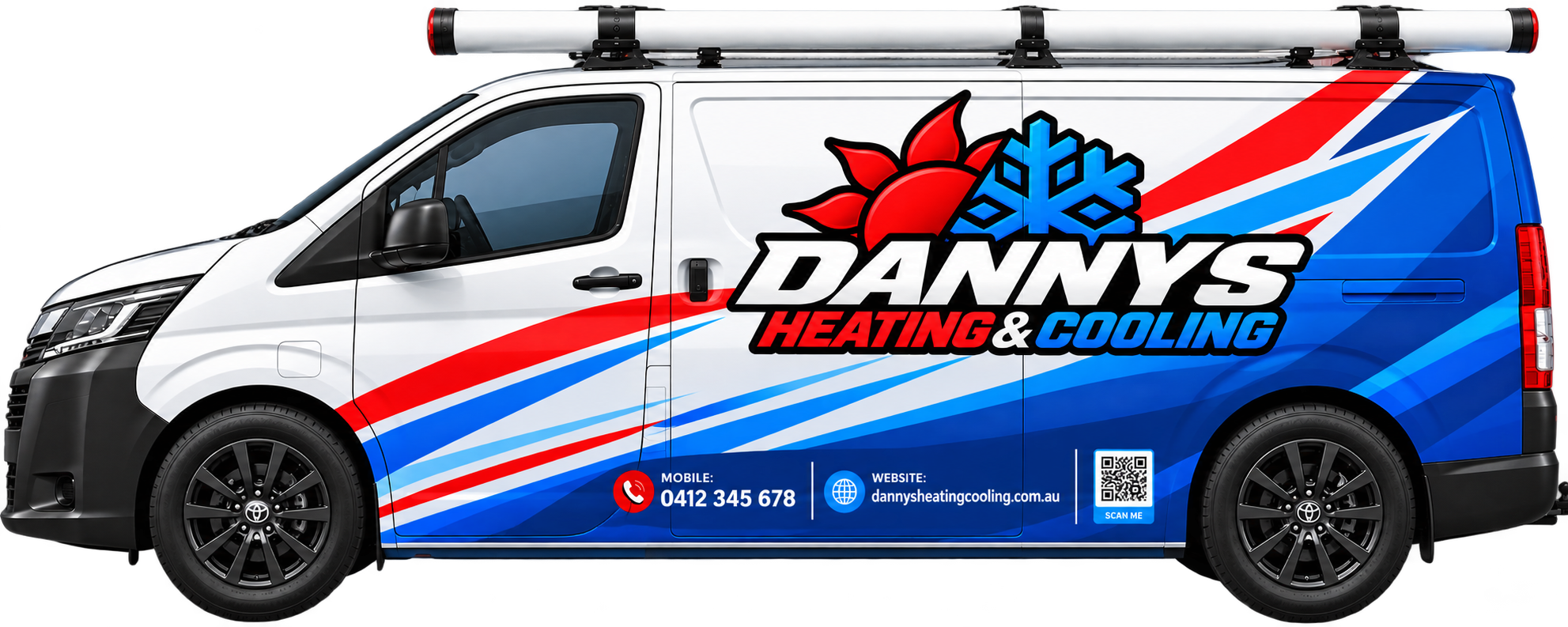 Dannys Heating & Cooling sign-written service van with branded vehicle wrap