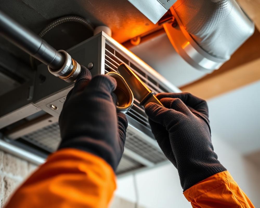 Technician servicing a residential cooling system